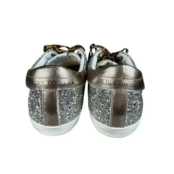 Golden Goose Superstar Glitter Star Sneakers Leopard Laces Italy US 10 - Picture 7 of 15